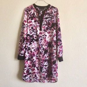 Attention Pink Floral Open V-neck Shirt Dress size Medium
